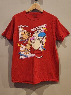 Nickelodeon Ren & Stimpy Graphic T Shirt Adult Medium Red